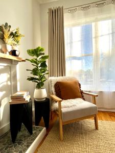 米尔迪拉Walnut House Mildura的一间带椅子和植物的客厅
