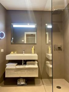 利莫内-苏尔加达Casa L'Andrunèl的一间带水槽和镜子的浴室
