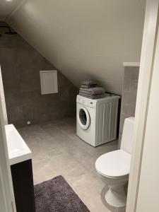 波多Ny og moderne 2-roms leilighet的一间带卫生间和洗衣机的浴室