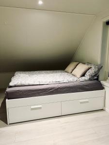 波多Ny og moderne 2-roms leilighet的一间卧室配有带白色抽屉的床