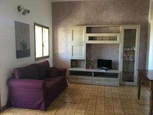 卡拉古诺内Appartamenti Manuela的客厅配有紫色沙发和电视