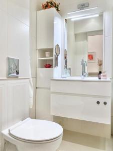 索非亚Vintage Top Centre Apartment的白色的浴室设有水槽和卫生间。
