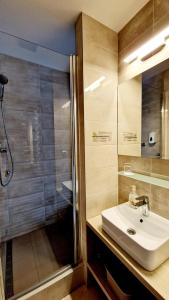 瓦赫河畔杜布尼察Hotel Kristína的一间带水槽和淋浴的浴室