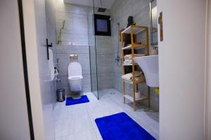 利雅德Spacious and Modern Apartment for Rent in Ergah, Riyadh的浴室配有卫生间、盥洗盆和淋浴。