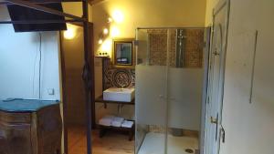 佩德拉希塔Hotel Rural Cayetana的一间带玻璃淋浴和水槽的浴室
