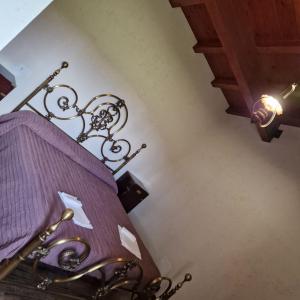 CastelnuovoIl pozzo dei desideri的一间卧室配有紫色的床和一盏灯。
