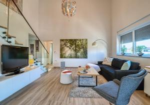 巴尔巴里加Villa Anna Barbariga, NEW 2022 luxurious villa with private pool!的带沙发和电视的客厅