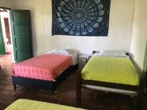 巴里查拉Nacuma Garden Hostel - Casa Nacuma的墙上画画的房间里设有两张床