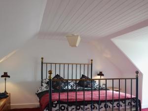 BelladrumKennels Cottage - Beaufort Estate的卧室配有床和白色天花板