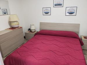福洛尼卡La Dependance in Centro的一间卧室配有一张带粉红色棉被的床