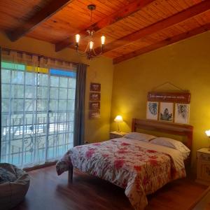 乌拉圭河畔康塞普西翁La Cipriana的一间卧室设有一张床和一个大窗户