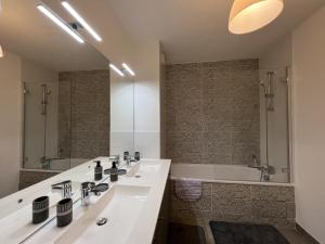 图卢兹Le Cartoucherie - 4p - Parking - Tram & Zénith的浴室配有白色水槽和浴缸。
