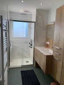 勒图凯-巴黎普拉日Le Touquet : Appt 4 pers face mer的带淋浴和盥洗盆的浴室