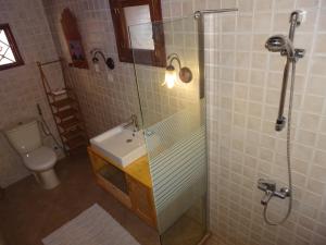 格雷岛Villa Denise - île de Gorée的带淋浴、水槽和卫生间的浴室