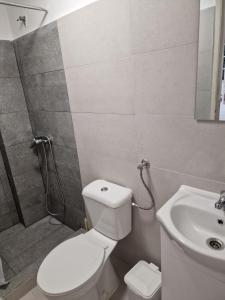 丰沙尔Hospedaria Pôr do Sol的浴室配有卫生间、淋浴和盥洗盆。