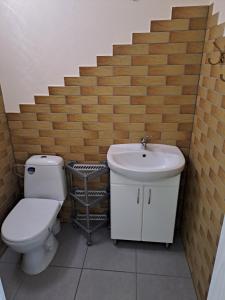 普伦盖Stay at Svaja的一间带卫生间、水槽和楼梯的浴室