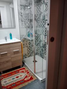 萨拉戈萨Suite Lay的浴室里设有玻璃门淋浴