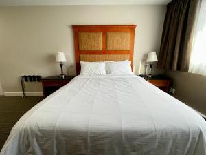 乔治王子城Anavada Inn & Suites - Prince George的一张大白床,位于带两盏灯的房间