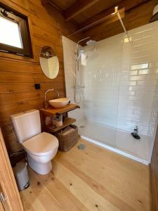丰沙尔Mountain Eco Shelter 5的浴室配有卫生间、盥洗盆和淋浴。