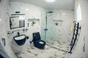塔什干Villa Belle in Tashkent City的浴室配有卫生间、盥洗盆和淋浴。