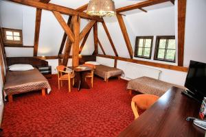 瓦乌布日赫奥斯雷门 - 扎梅克雄日酒店的一间带椅子和桌子的房间以及一台电视