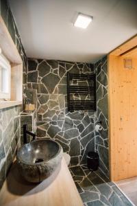 贝内绍夫Chata Roklinka的客房内的浴室设有大型石质水槽