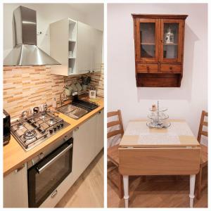 布拉恰诺La casa nel vicolo的带炉灶和桌子的厨房的两张照片