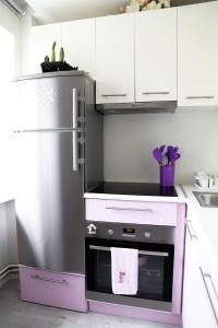 利耶帕亚Magnolia apartment的厨房配有粉色炉灶和冰箱
