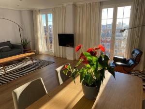 布尔戈斯Contemplando la Catedral by Exclusive Burgos Apartments的客厅里摆放着植物的桌子