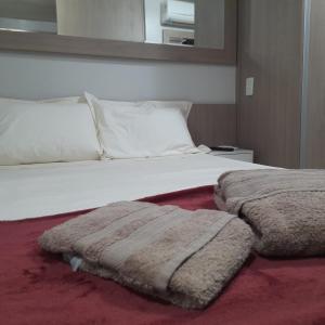 巴西利亚Flat - VISTA PARA PISCINA的卧室配有一张带毯子的大型白色床