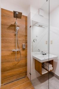 艾斯特根H11 ROOMS ESZTERGOM的一间带水槽和淋浴的浴室
