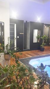 里尔奥利吉尼酒店的客厅设有游泳池和盆栽植物