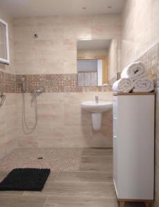 厄尔·波普瑙·德尔·戴尔Alojamiento Lo Trabucador的一间带水槽和淋浴的浴室