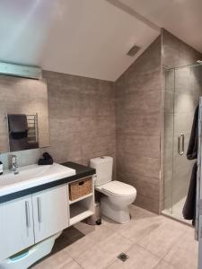 芒格努伊山The Sandy Golfer的浴室配有卫生间、盥洗盆和淋浴。