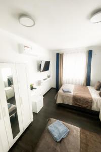 埃朗根瓦利德旅馆的一间卧室配有一张床、一台电视和一面镜子