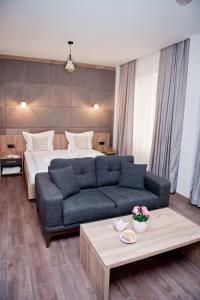 瑟尔尼察СПА Хотел Романтика的客厅配有沙发和1张床