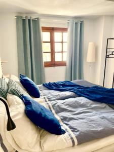 奥里韦拉Villamartin Plaza No 154的卧室里一张带蓝色枕头的床