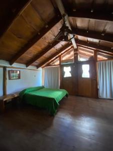 圣米格尔-德尔蒙特Huecubu suites的一间位于客房内的带绿床的卧室