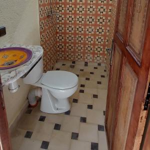 奥伊俄贞Ouirgane discovery lodge的一间带卫生间和水槽的浴室