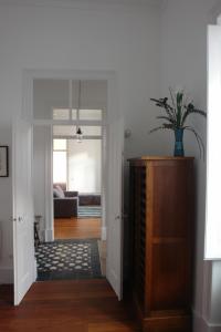 法鲁Casas Adentro的客厅,橱柜顶部有盆栽植物