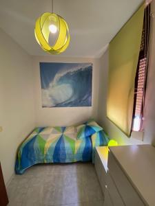 圭马尔港Atico Puertito de Guimar的卧室配有一张床,墙上挂有绘画作品