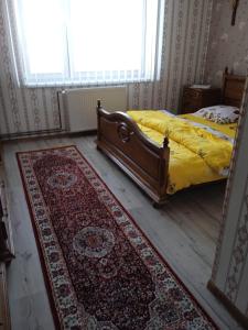 赫拉布斯Ubytovanie Tri sestry的卧室配有一张铺在地板上的地毯。