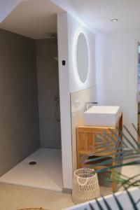 弗罗伊登施塔特Helles modernes City-Loft的一间带水槽和镜子的浴室