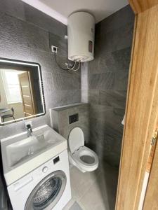 维尔纽斯Airport Apartment 32 self check-In Free Parking的一间带卫生间和水槽的小浴室