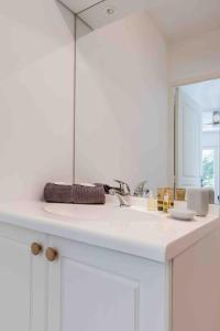 塞夫里耶L’appart Lodge 106的浴室的柜台设有水槽和镜子