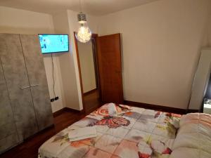 RovolonAppartamento Vacanze Euganea的卧室配有一张床,墙上配有电视。