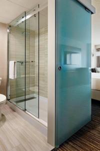 伯林格姆旧金山机场万豪水岸酒店的带淋浴的浴室和玻璃门