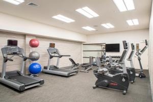 皇后区纽约皇后区新鲜草原万怡酒店的健身房设有心肺功能训练器材和平面电视。