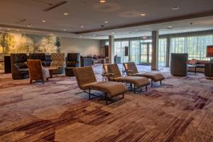 奥斯汀Courtyard Austin by Marriott Northwest/Lakeline的大堂设有桌椅和等候室