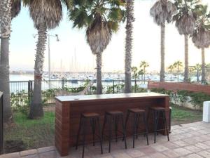 恩塞纳达港Playa Plateada的棕榈树环绕着的酒吧